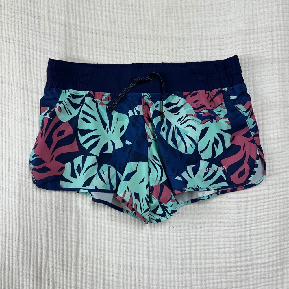 Patagonia Women Tarkine Fern Classic Blue Navy Nine Trail Runner Shorts XS